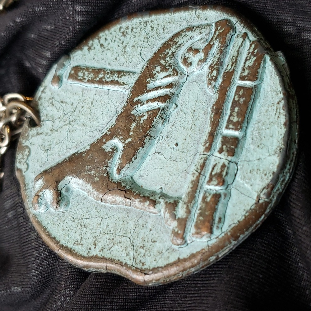 Greek double sided medal/pendant on chain Eros riding Dolphins/Marble Lion